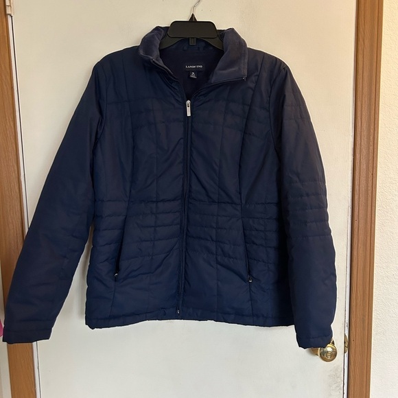 Lands and navy blue quilted puffer jacket ladies medium 10/12 - Picture 1 of 9